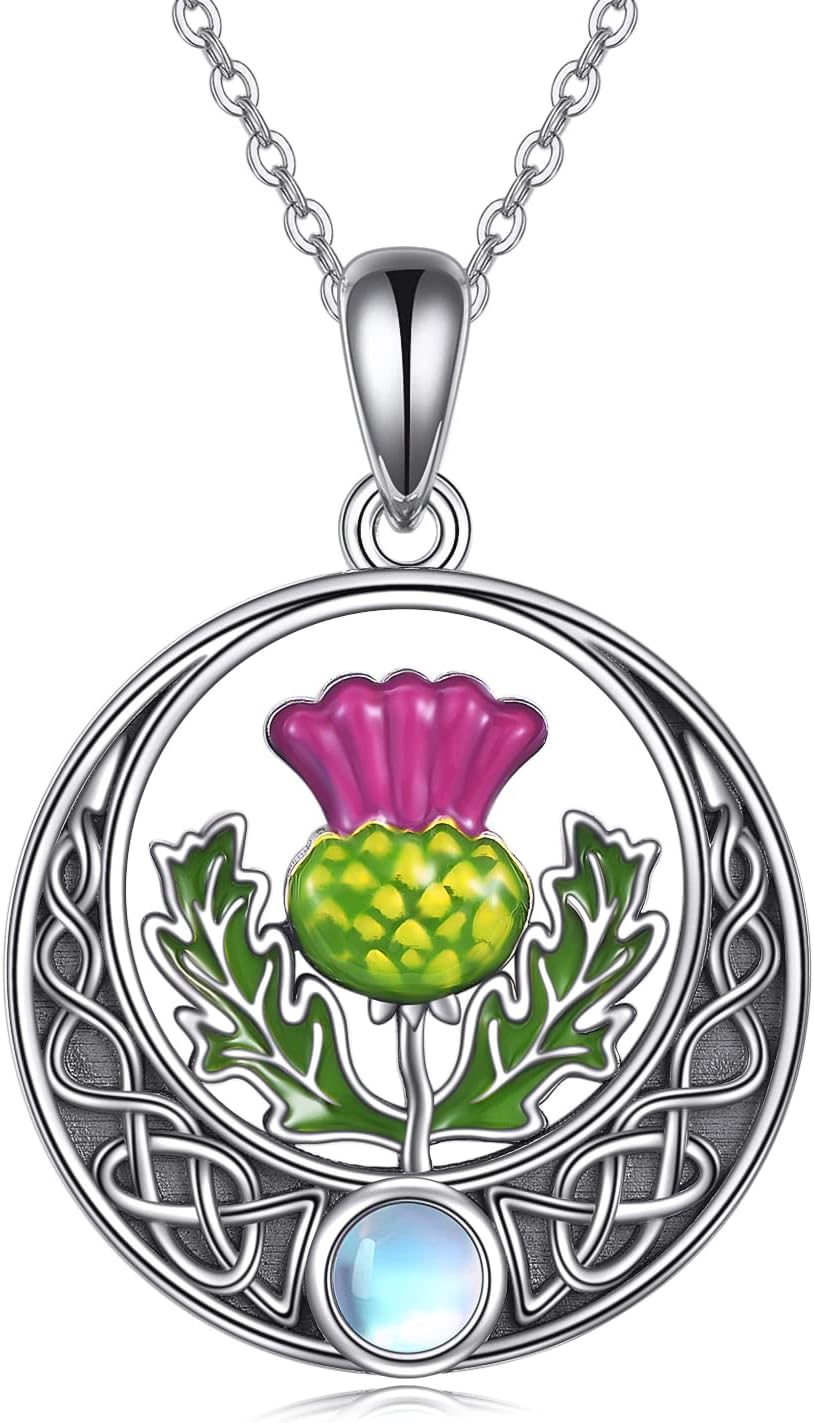 Scottish Thistle Necklace 925 Sterling Silver Scottish Celtic Knot Pendant Thistle Jewelry for Women