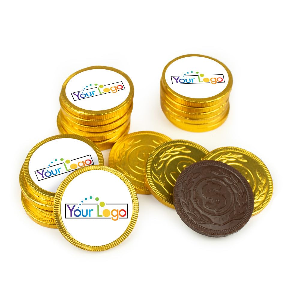 80ct Logo Candy Chocolate Coins with Company Logo Business Promotional Items (80 Pack) Personalized Tradeshow & Marketing Giveaways - Gold