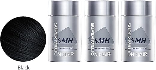 Super Million Hair 3 x 25g Hair Building Fibres - Black, Black, 75 g