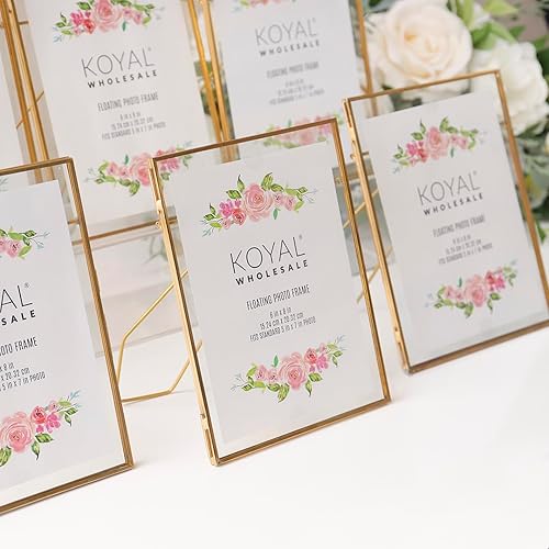 Miniatura 7 de Koyal Wholesale Marcos de fotos flotantes de vidrio prensado de 5 x 7 pulgadas, color dorado, paquete de 8 con soportes para uso horizontal o