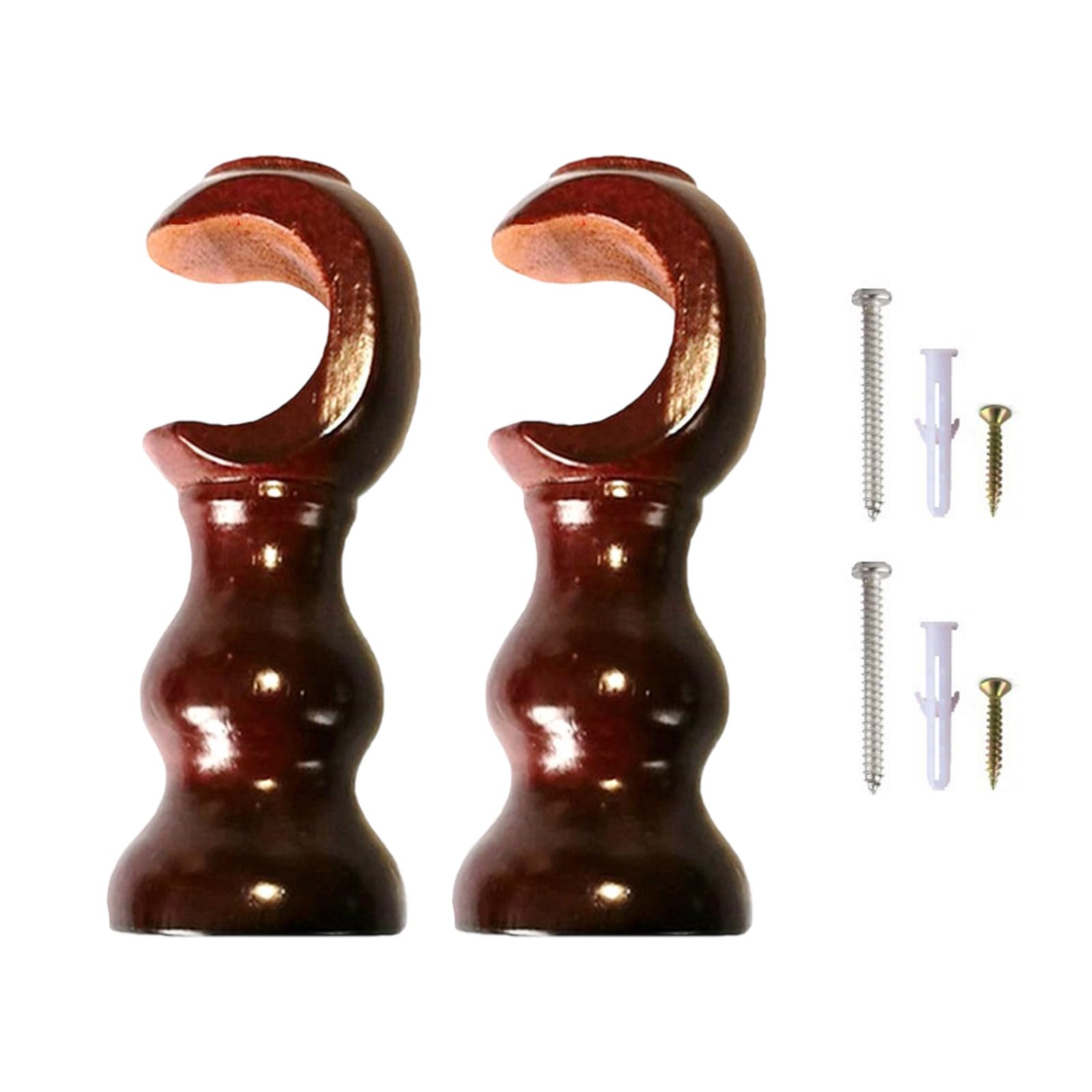 Hgenahgtf Red Brown Natural Finish Wood Curtain Brackets Round Base Designs Strong Wooden Rod Holders Window Hardware Accessories For Home Curtain Wall