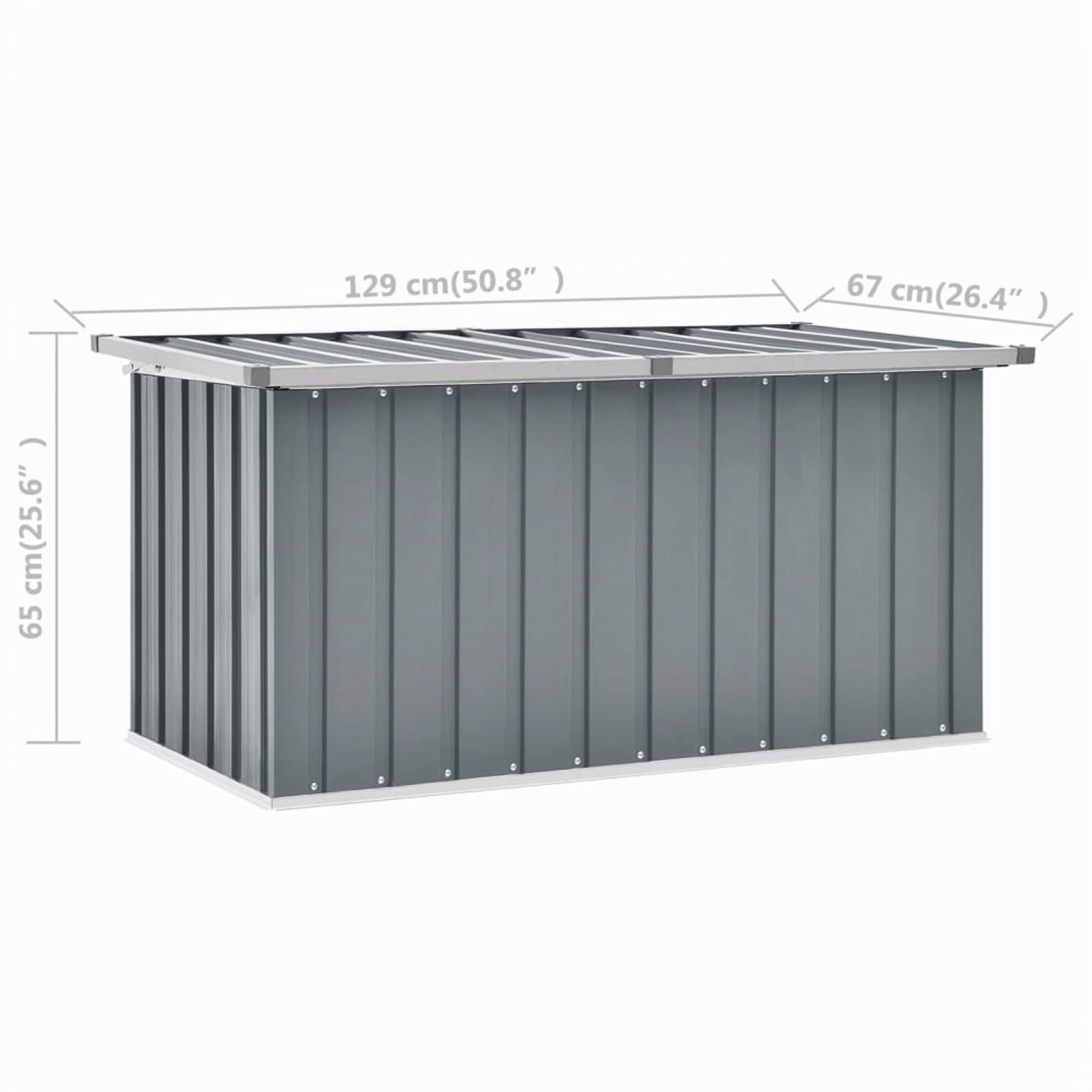 Coffre de rangement XXL en métal étanche - Boîte de rangement pour coussins de jardin - Boîte à outils - Gris - 129 x 67 x 65 cm