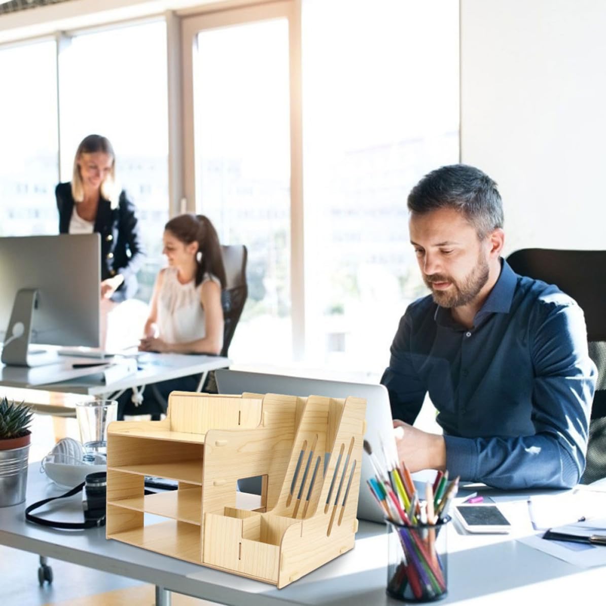 Artibetter Étagère à Documents en Bois Grand Compartiment Multi-sections pour Bureau, Organisateur de Documents Fonctionnel Grosse Capacité et Rangement Soigné