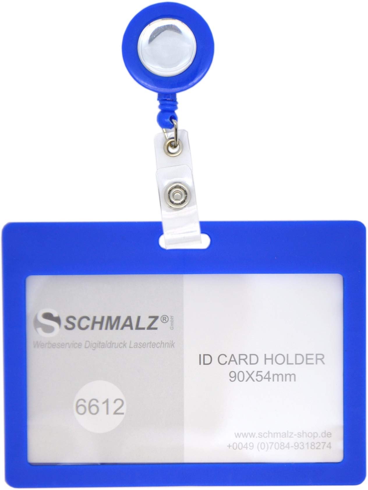 Schmalz® 50 STÜCK KARTENHALTER TULLA MIT AUSWEISJOJO SOLID Silver ID Badge Holder Skipasshalter, Querformat Skipassjojo Gürtelclip (blau)