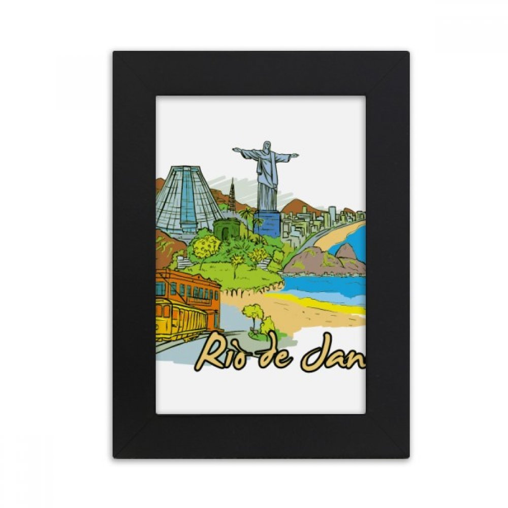 Marco de fotos de escritorio pintado a mano negro de Rio de Janeiro Brasil