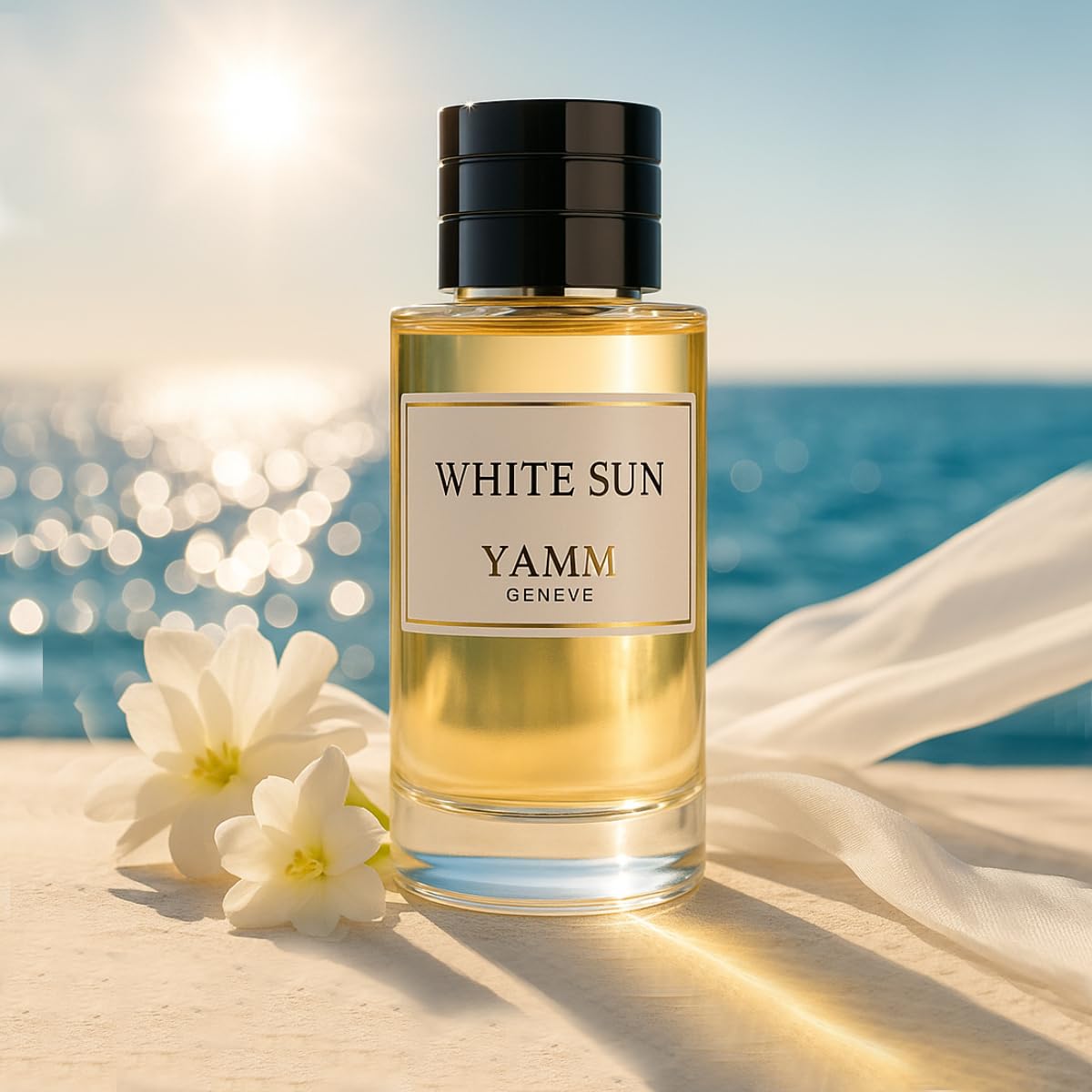 White Sun – Extrait de Parfum Mixte – Pistache & Coco – 50 ml | Accord floral solaire riche et crémeux, à la tenue durable, avec pistache, fleurs blanches, coco et ambre.