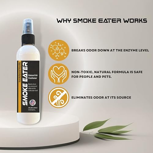 Miniatura 6 de Smoke Eater - Eliminador de olores multiusos  Descompone los olores sucios a nivel molecular  Humo, alimentos, mascotas y olores rancios  Ideal para
