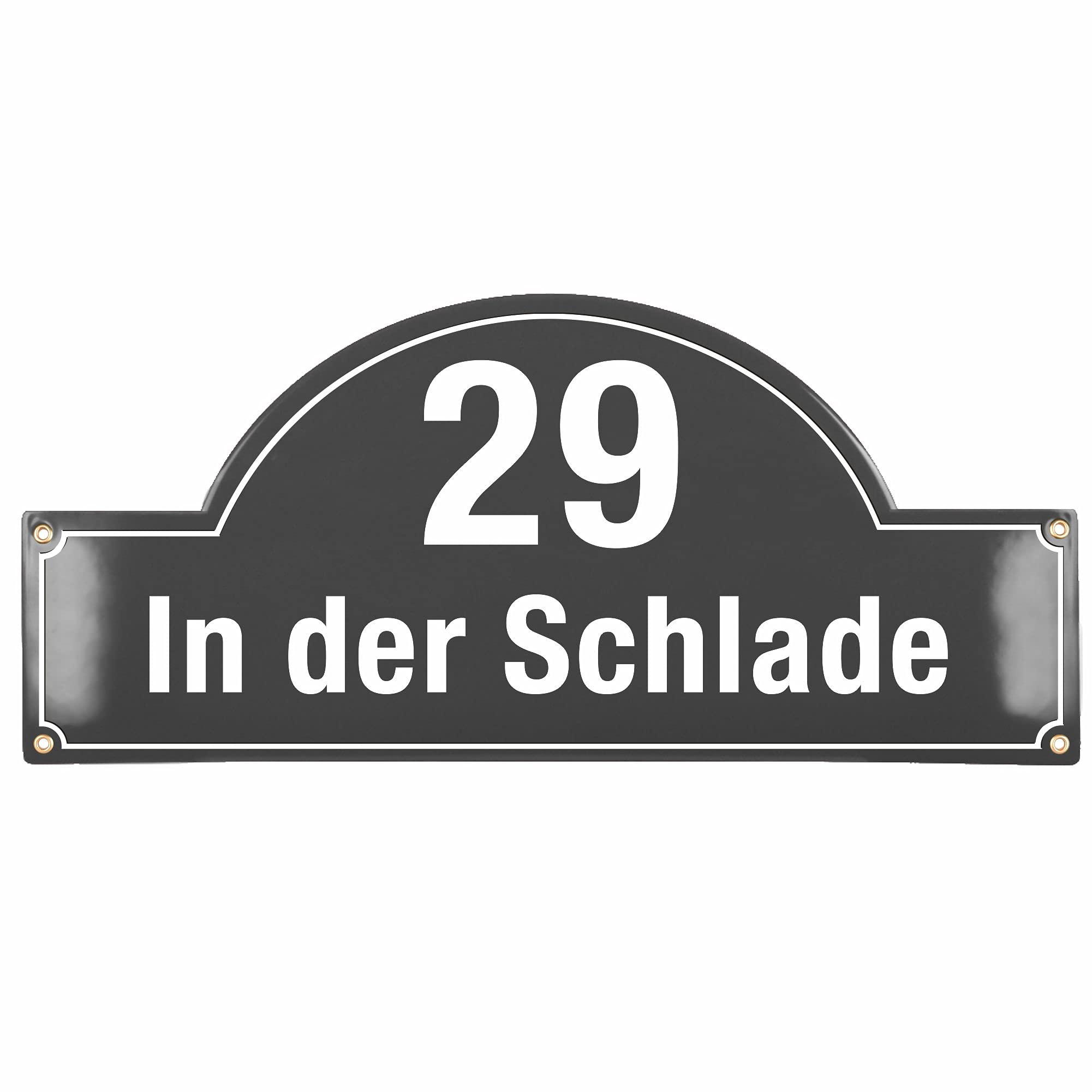 Hausnummerschild Hausnummer mit Straßenname - 27x60 cm - Keramik Emaille - Wetterfest - Personalisiert (Anthrazit)