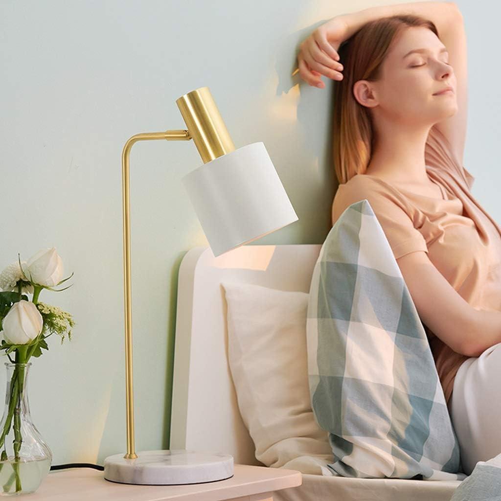 Table Lamp Bedroom Nordic Style Ins Girls Simple Modern Light Luxury Creative Fashion Personality Study Desk Bedside Lamp(White)