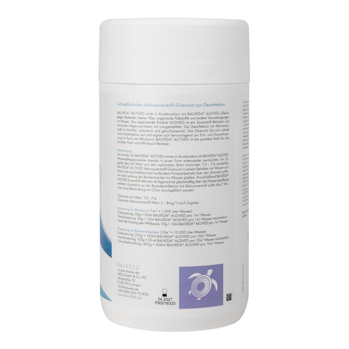 POWERHAUS24 BALVEDA 8X ACTIVED Aktivsauerstoff-Granulat 8X 1 kg (= 8 kg), chlorfrei, geruchsneutral, für die Erst- und Dauerdosierung, für Pools & Whirlpools, Jahresvorrat zum Vorteilspreis