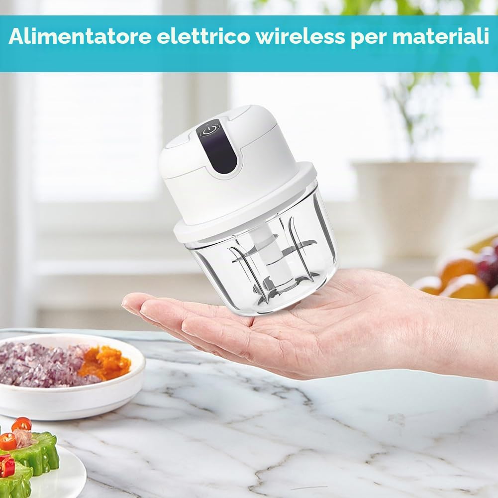 CEWROM Tritatutto elettrico da cucina, 350 ml, tritatutto elettrico, tritatutto per carne, cipolle, aglio