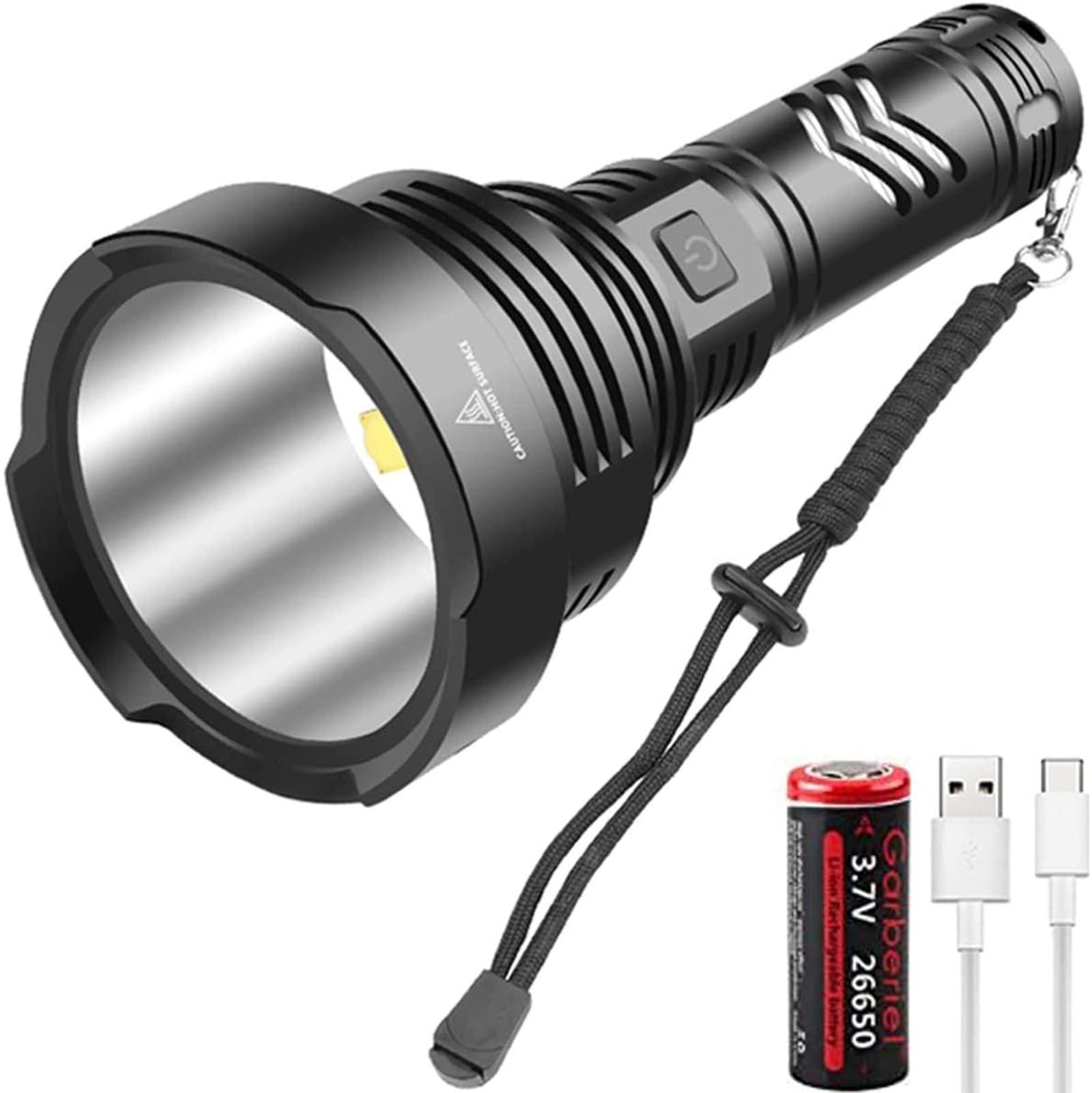 Linterna LED De Alta Potencia. Linterna Táctica De 2800 Lúmenes, Militar Recargable De 5 Modos, Reflector para Exteriores con Batería Recargable