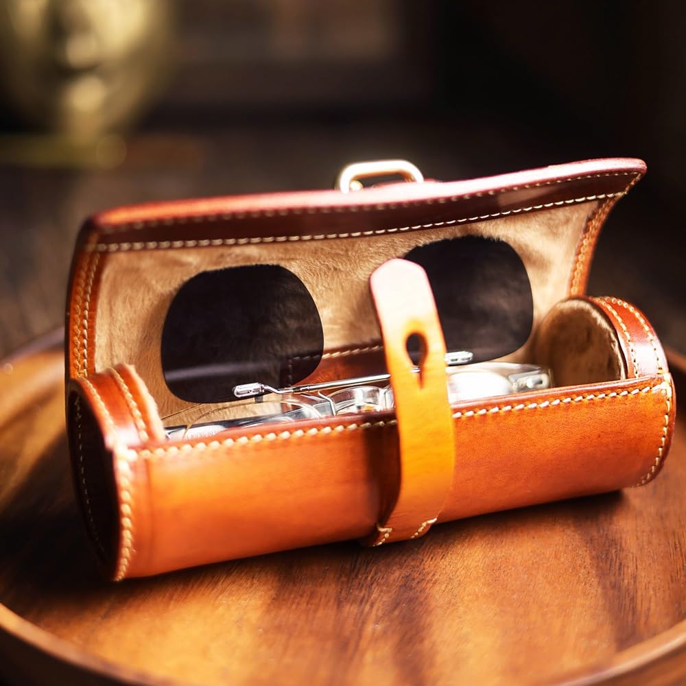 Wysokiej klasy ręcznie robione etui na okulary przeciwsłoneczne, przenośne skórzane etui na okulary, modne skórzane etui na okulary w stylu retro dla mężczyzn i kobiet (Grey : B, Size : S)