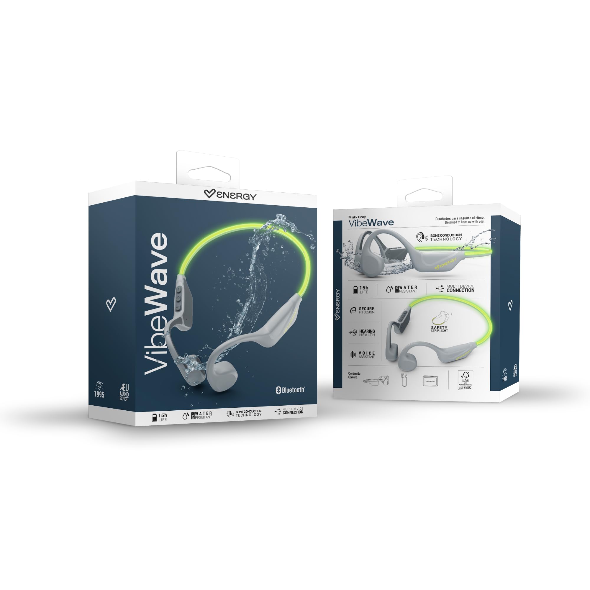 Energy Sistem VibeWave – Auriculares Bluetooth Deportivos (Bluetooth 5.4, 15 Horas de batería, micrófono, LED Lights, IPX5 Water Resistant, Multi Device Connection)