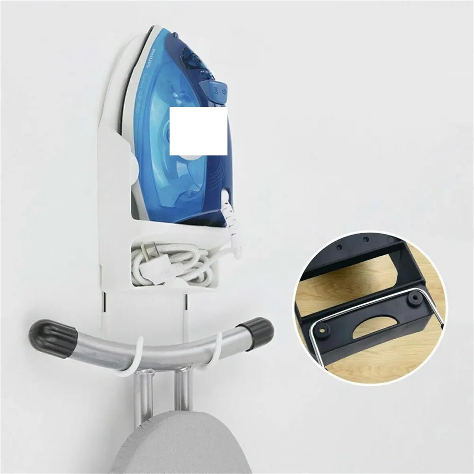 Porta ASSE da Stiro con Ganci Rimovibili Appendiabiti in Ferro Montato a Parete for Mobile Lavanderia(White)