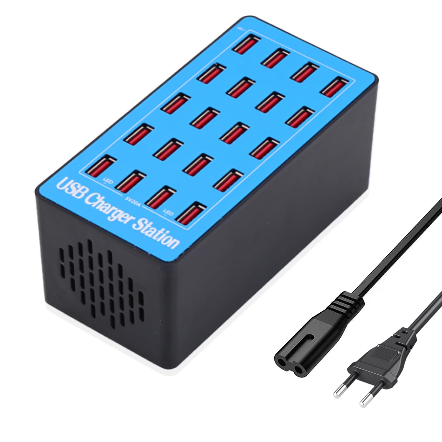 Caricatore Multiplo, Stazione di Ricarica a 20 Porte USB da 100W/20A, Hub di Alimentazione Compatibile Con iPhone 12/13/14/15, Samsung S24/S23/S22, Google, Tablet