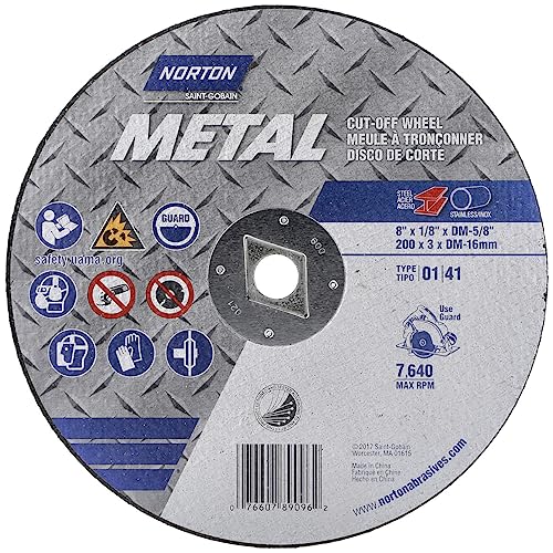 Norton 7660789096 8x1/8xDM-5/8 in. Metal Circular Saw Reinforced Cut-Off Wheels, Type 01/41, 24 Grit, 10 Pack