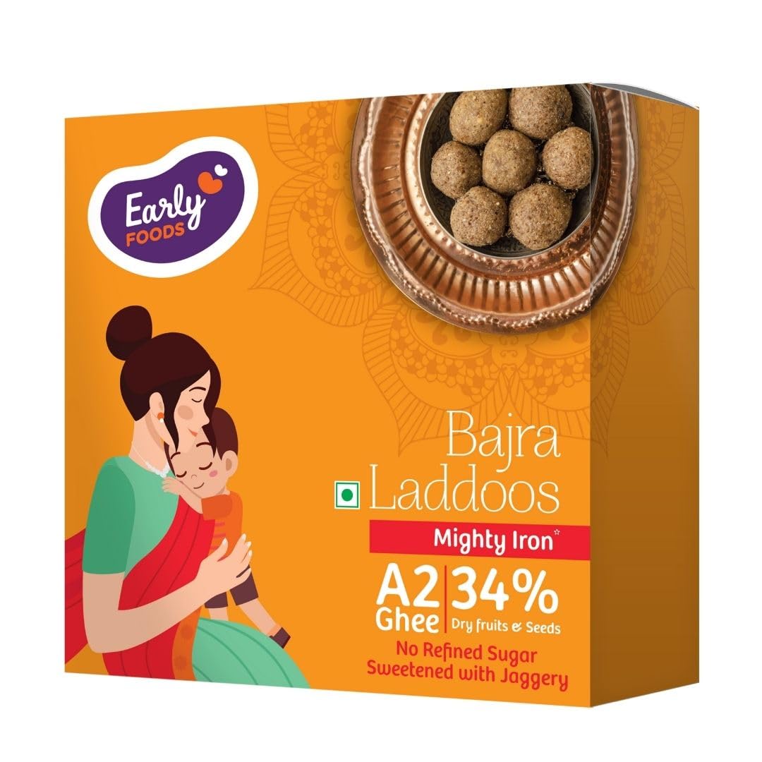 Early Foods - Bajra Laddoos | Lactation Laddoo | Post Delivery Snacks | Millet Laddoo recipe for Postpartum recovery & Increasing Breast Milk | 34% Dry Fruits & Seeds, High Protein & Iron | With Dry Ginger as a Natural Galactagogues, 250g