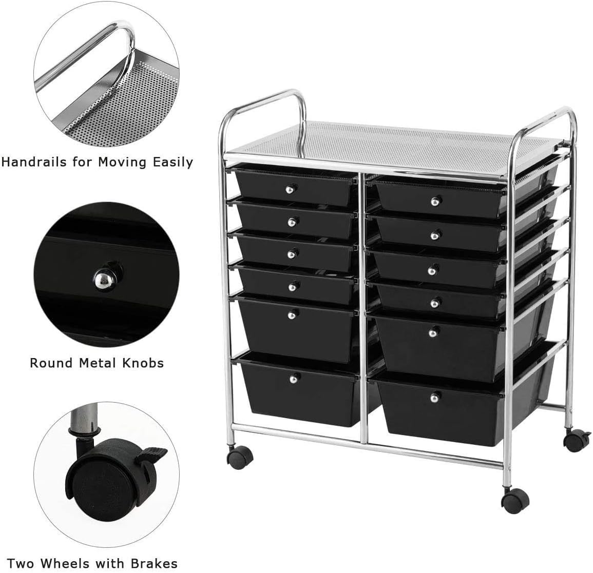 Moccha 12-Drawer Rolling Storage Cart - Utility Cart on Wheels with Lockable Casters for Craft Art Supply Paper Salon, Mobile Drawer Carts for Classroom Teacher School Office