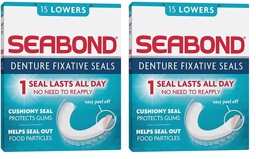 Seabond Denture Fixative Seals, Soft Adhesive Cushion, Last All Day and Protect Gums, 15 Lowers (Pack of 2)