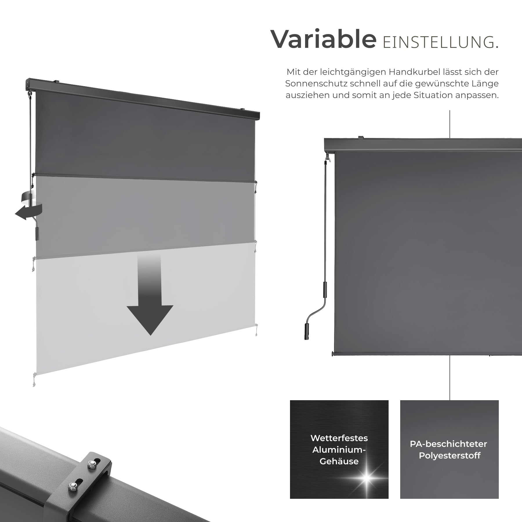tectake® Markise, Senkrechtmarkise, Sonnenschutz Balkon Sichtschutz Terrasse, Flexible Trennwand für Pergola, Garten, Windschutz, Sonnenschutz, Balkonsichtschutz - dunkelgrau, 200 x 250 cm