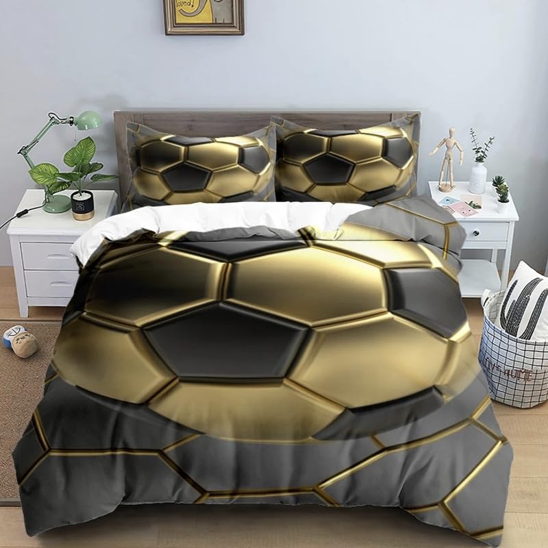 Parure Lit 220x240 Football D'Or en Microfibre Douce 110g/㎡ Confort Supérieur