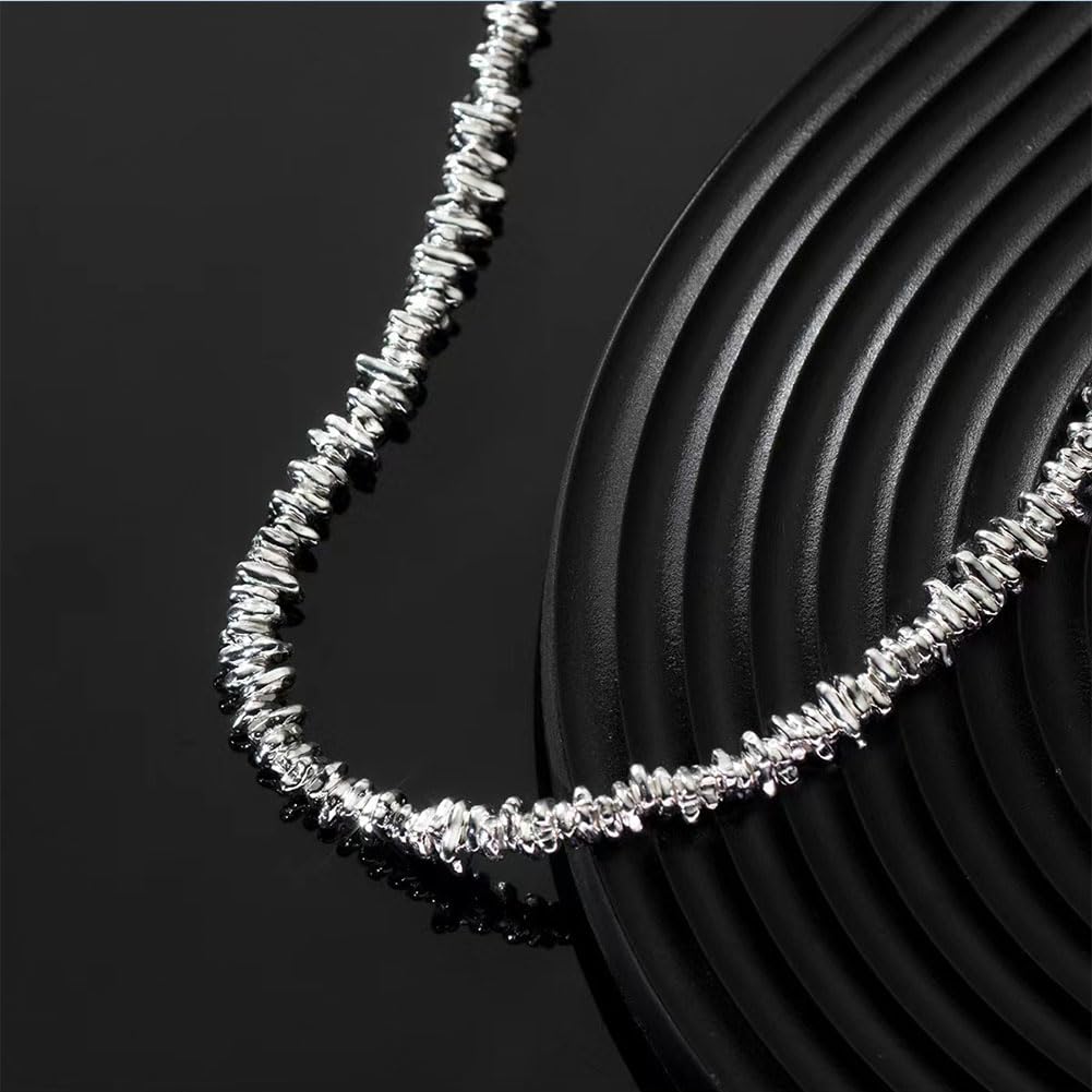 Sterling Silber Elegante Halskette für Frauen unregelmäßige Funkelnde Diamant geschnittene Halsketten Infinity Charm Halslet Schmuck Geschenke Nickelfrei 17 Zoll