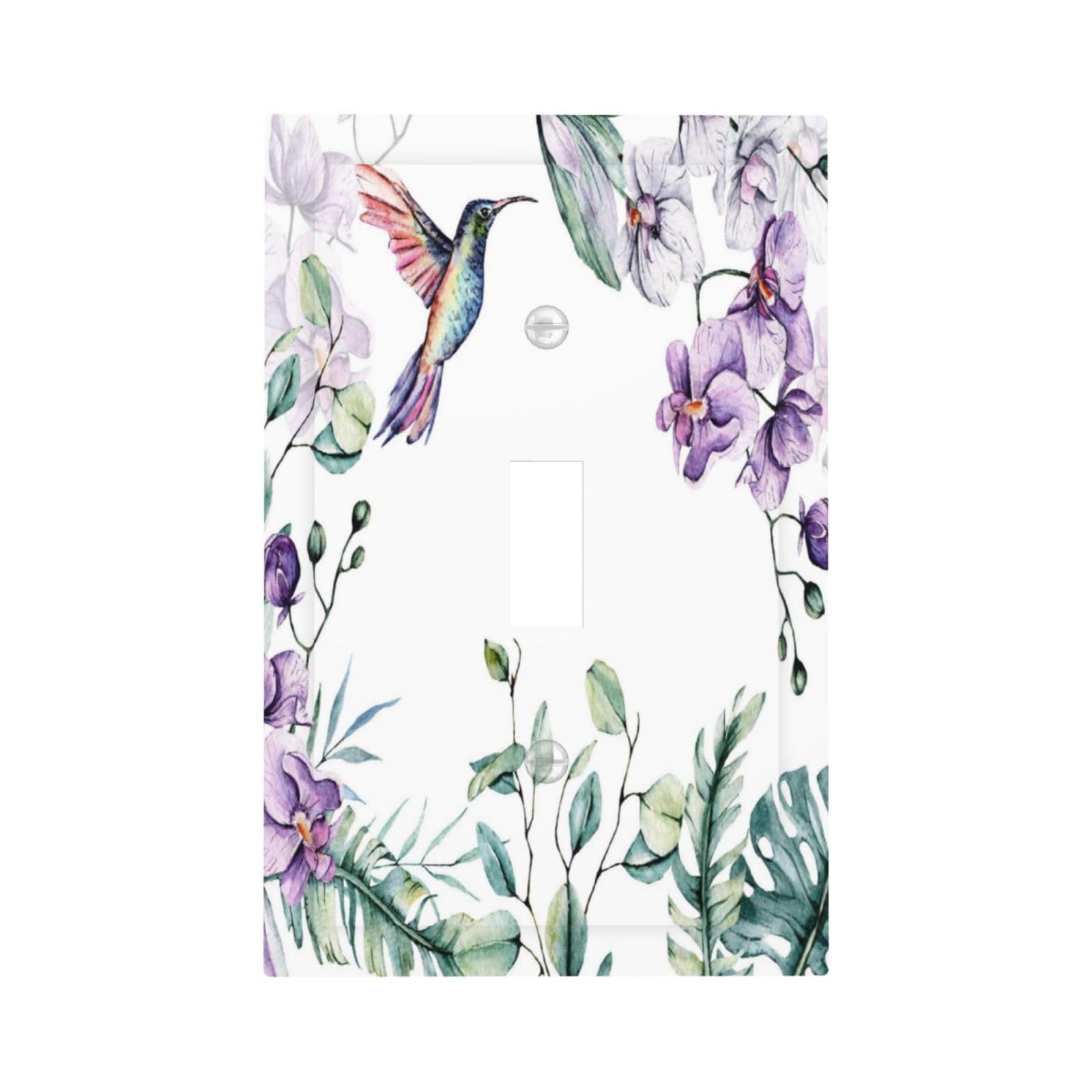 Plaque murale colibri fleurs violettes lavable pour interrupteur