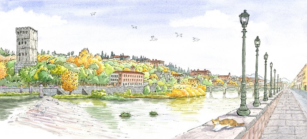 Amazon.co.jp: イタリア 風景画 絵画 水彩画 内藤謙一 「フィレンツェ