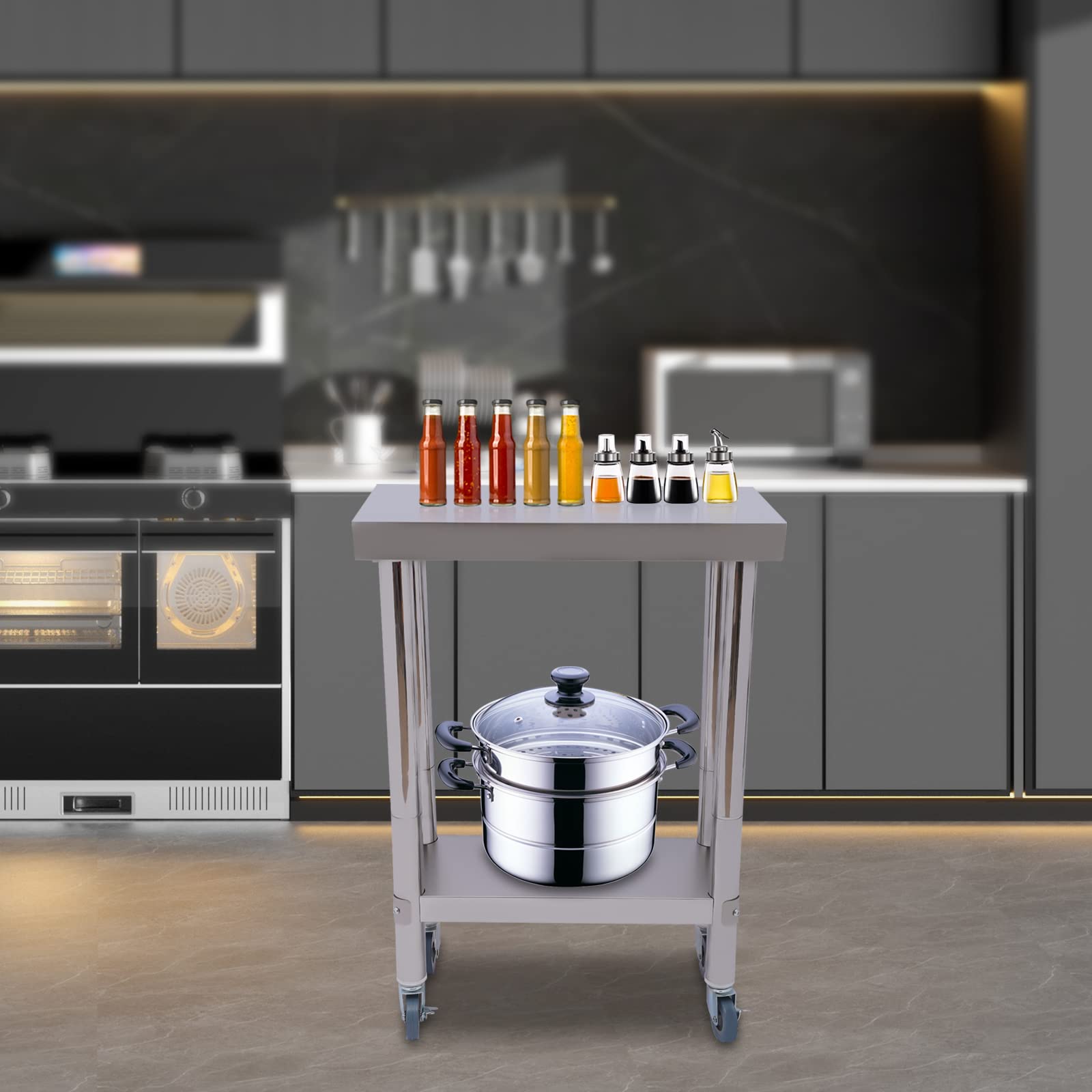 Tavolo da lavoro in acciaio inox, 60 x 45 cm, per gastronomia, portata 300 kg, in acciaio inox, per cucine, hotel, panetterie, lavanderia