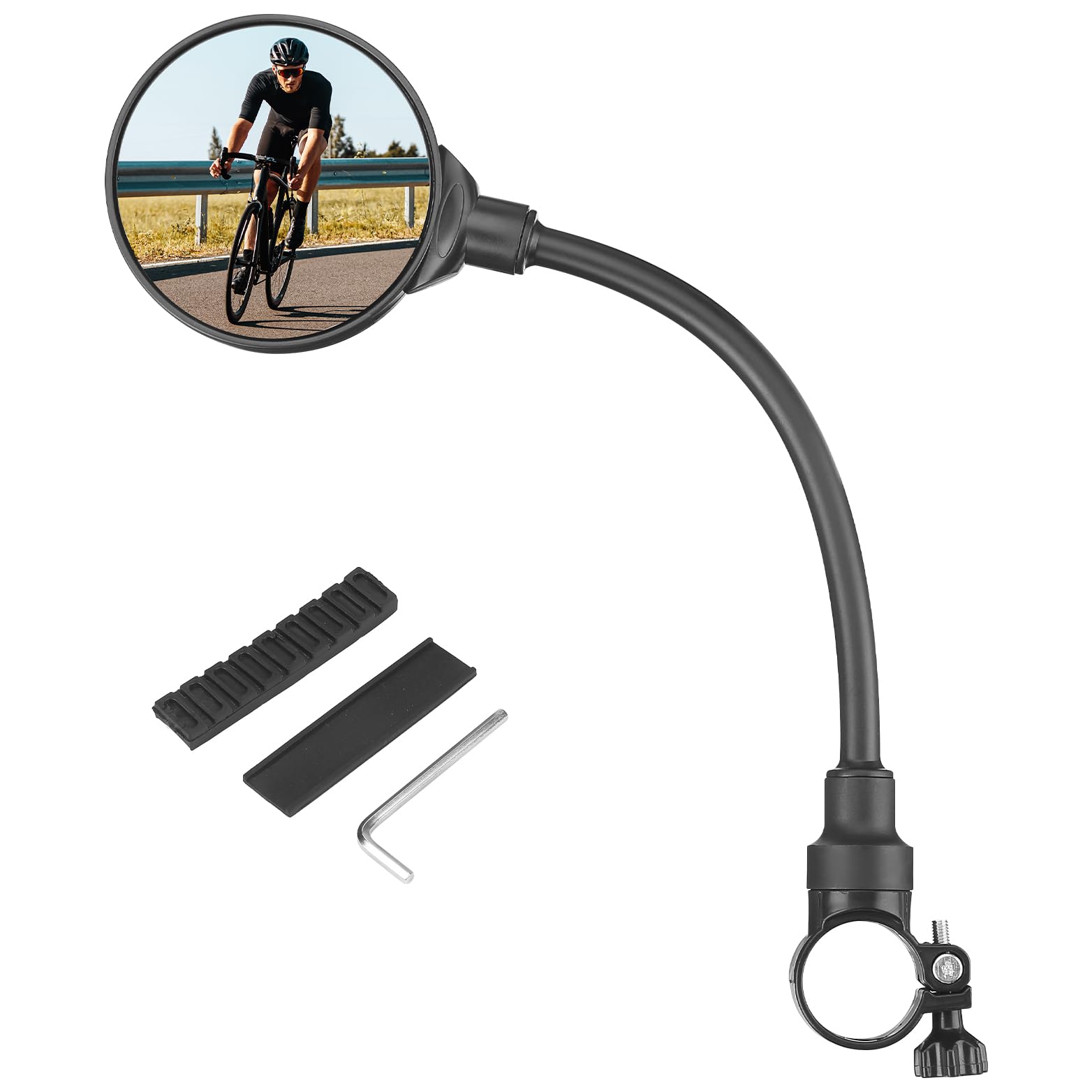 KEMIMOTO Specchietto retrovisore per bicicletta, con supporto manubrio regolabile a 360°, universale, per bicicletta, scooter, e-bike, bici da corsa, mountain bike, bici elettrica (1 pezzo)