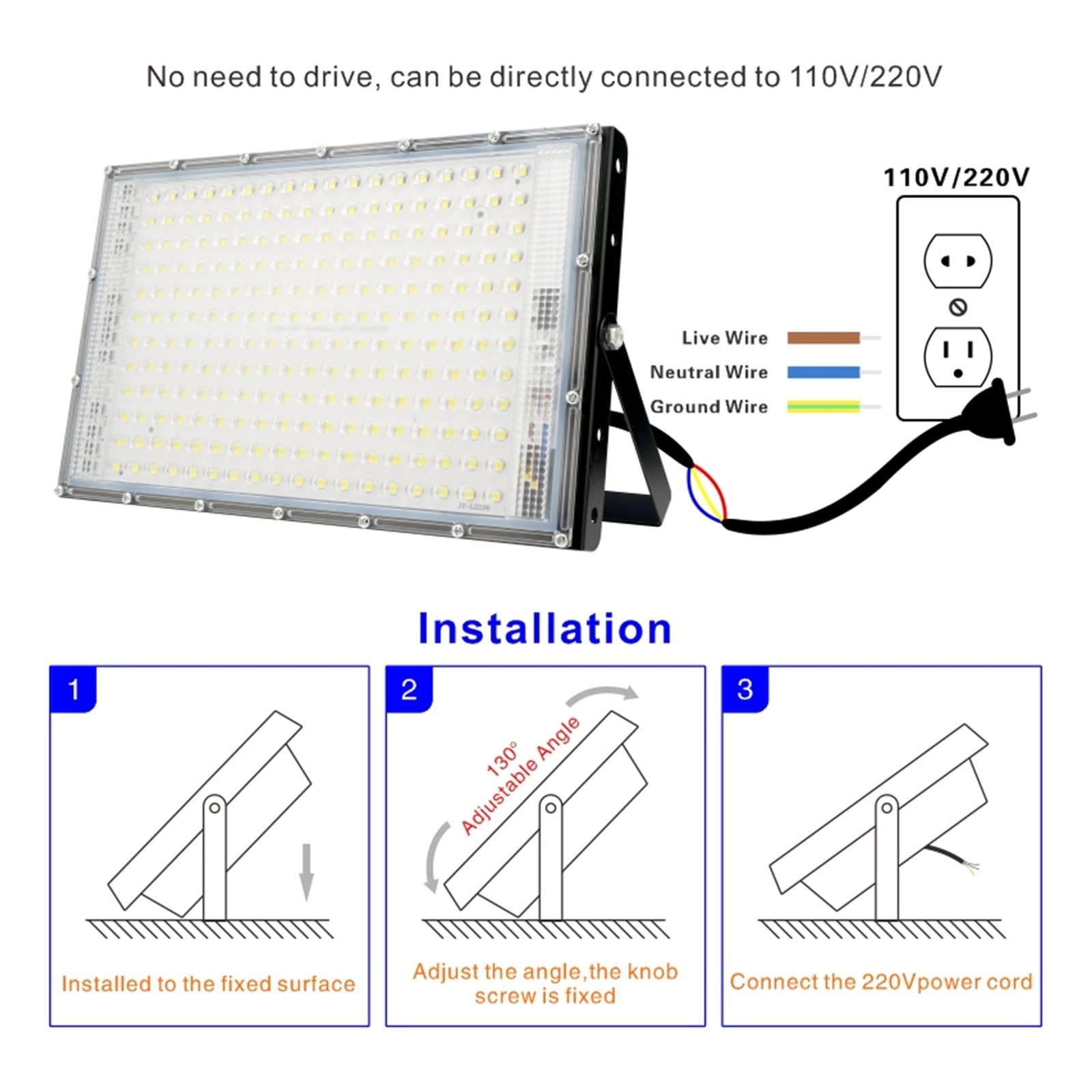 Reflektory LED zewnętrzne 1/2/3 szt. 200 W, reflektor LED, zewnętrzny, ogrodowy, IP65, wodoodporny, reflektor LED Focos, lampa uliczna, ścienna do ogrodu, domu),Cool White(5500-7000k)-3 PCS