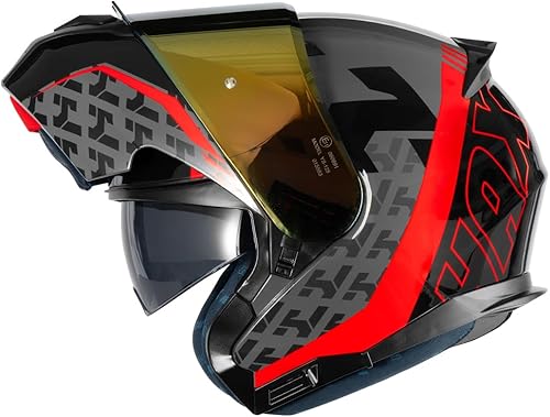 HAX Amatista - Casco modular de motocicleta con doble visera, aprobado por DOTECE, ligero, cómodo y elegante para hombres y mujeres (rojo viento M)