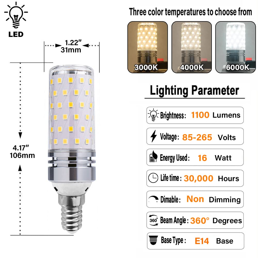 RYTM (Confezione da 10) Lampadine a LED, Lampadina a mais con base E14, Lampadine a LED Edison 16W 1100LM 160 Watt equivalenti, 3000K 4000K 6000K Non dimmerabile CA 85 V ~ 265 V
