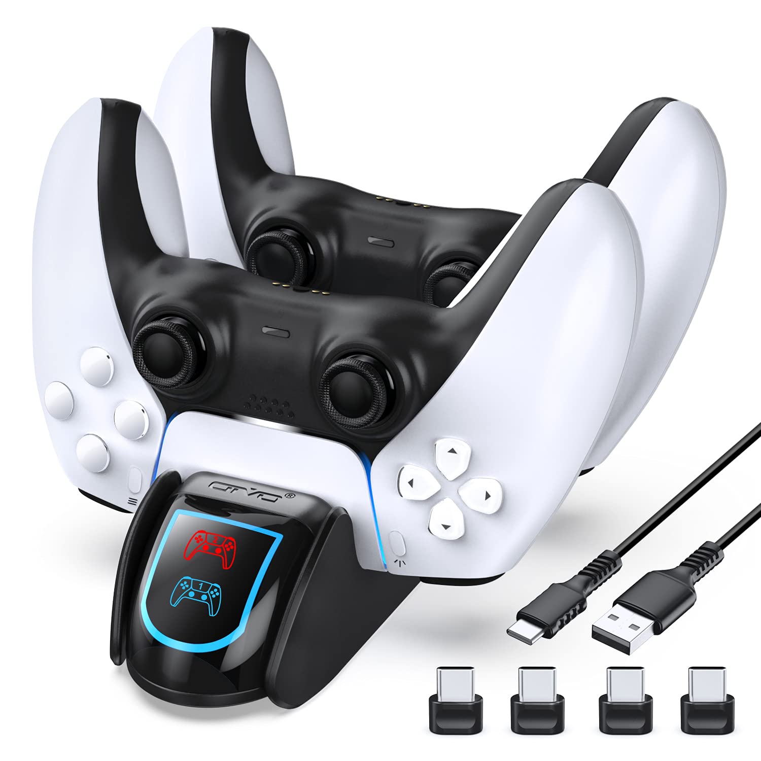 OIVO PS5 Controller Charger Station for Playstation 5 PS5 Controller, PS5 Controller Charging Dock, Charger Docking Station with 4 USB-C Type Adapter