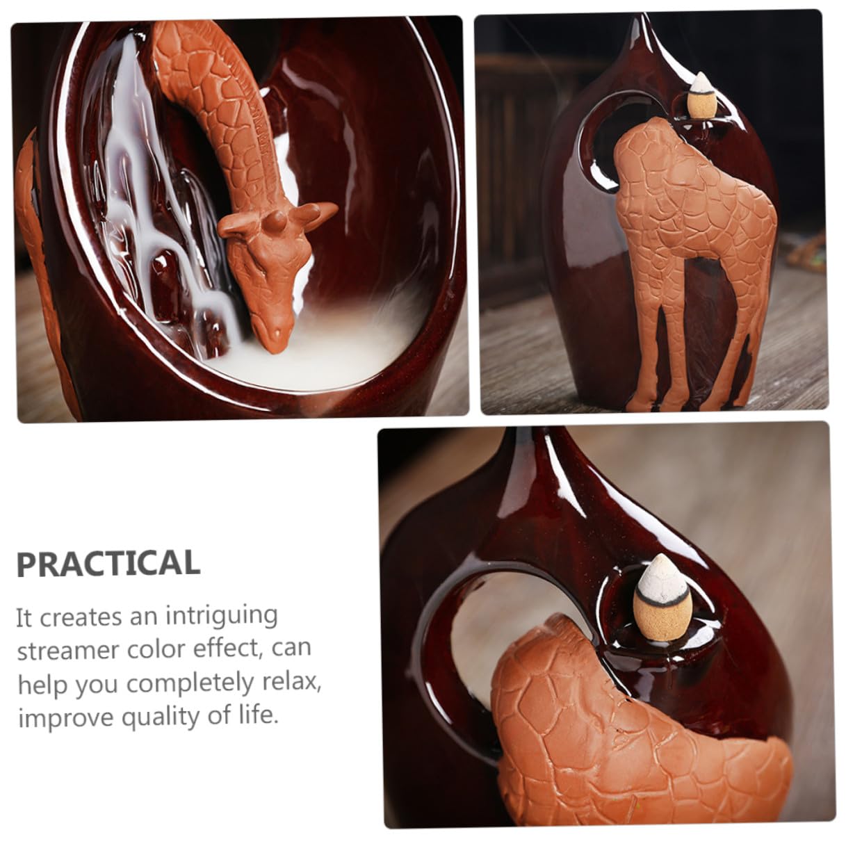 TOYANDONA Bruciatore di Incenso Ceramico Marrone Design Giraffa per Aromaterapia e Rilassamento, per Camera da Letto e Soggiorno Stile Creativo Retrò