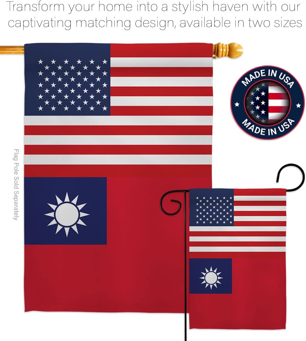 American Flag Taiwan Friendship Wood Dowel Set Wall Scroll Home Porch Sign Taiwanese Poster Yard Garden Cemetery Banner Room Tapestry Patio Gifts, Patriotic Decorations Made in USA