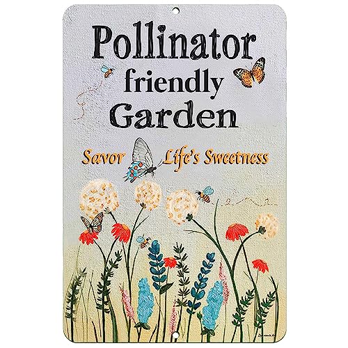 Dyenamic Art Pollinator Friendly Garden Sign - Savor Life's Sweetness - Bee and Butterfly Design - Weatherproof Aluminum Yard Decor for Flower Beds, Planters, and Outdoor Spaces (12x18)