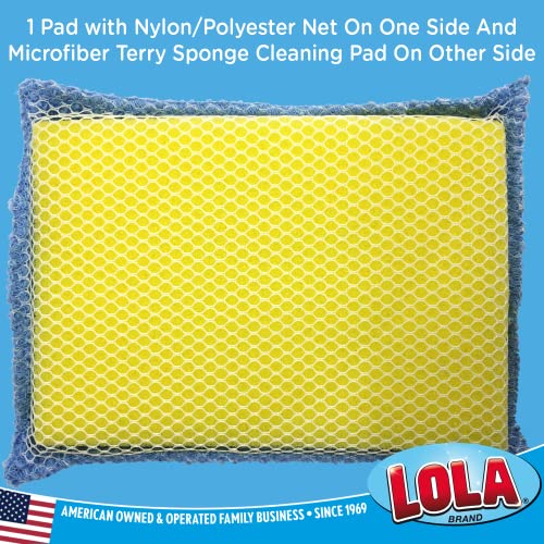 Image of LOLA Microfiber Terry & Nylon Net Sponge Scrubber Pad, Non Scratch 2-Way Cleaning, Gently Scrubs & Wipes Clean, 1 Count