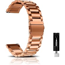 Watch Strap Compatible with 22 mm, 18 mm, 20MM Lug Width, Stainless Steel Replacement Watch Band, Metal Adjustable Wristband, Quick Release Watch Bracelet for Women and Men - Rose Gold