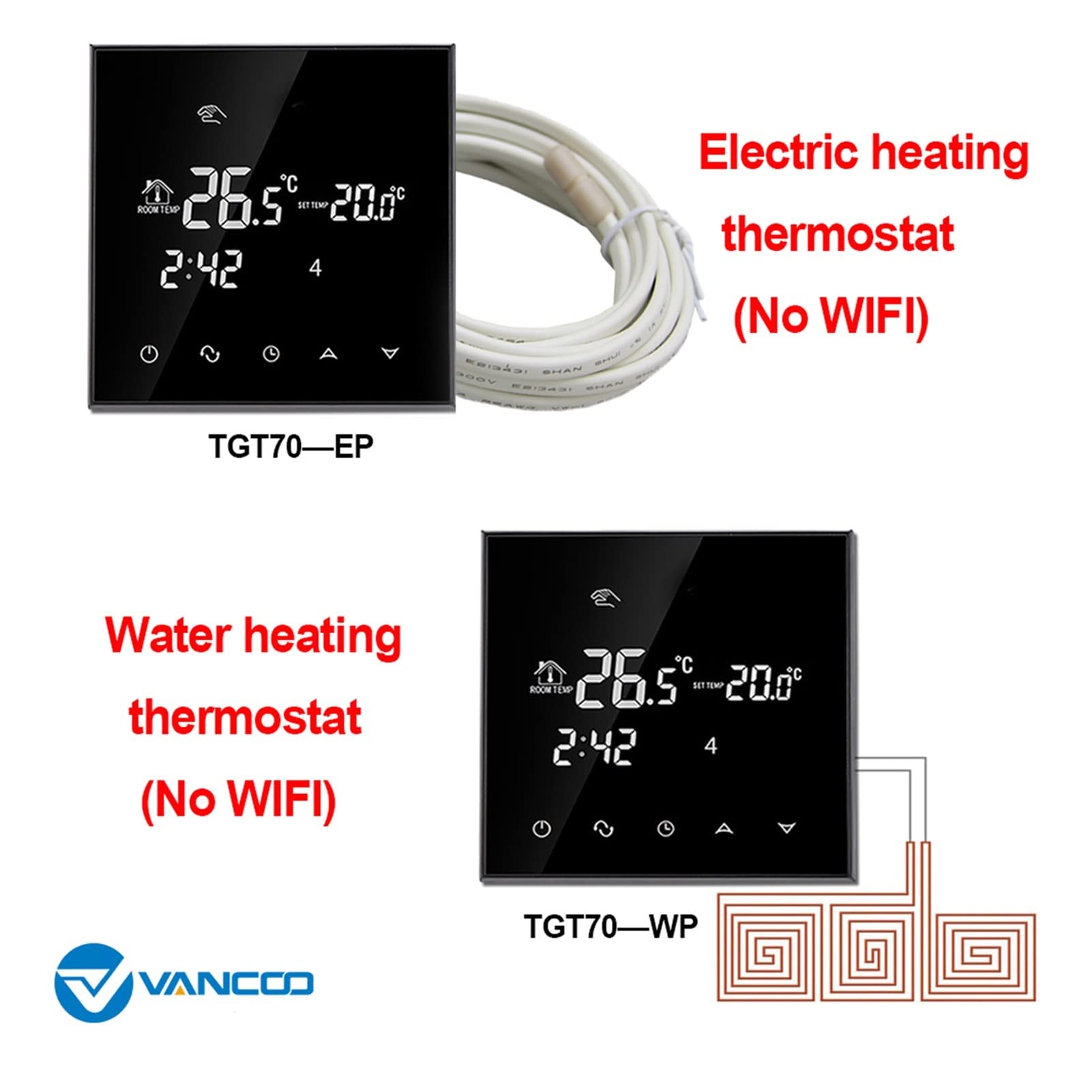 Termometro da interno igrometro digitale TGT70-EP/WP Termostato WiFi intelligente for termostato del regolatore di temperatura del riscaldamento del pavimento Con display LCD(Electric 16A,WIFI)