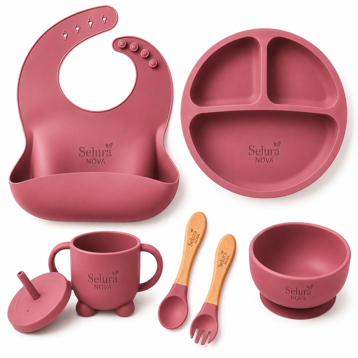Silicone Baby Feeding Set 6 PCS Pink | BPA Free Food Grade Silicone Baby Weaning Set | Suction Bowl Plate Spoon Bib Cup | Non Toxic Baby Safe Toddler Feeding Set | Gift for Newborn-image-30