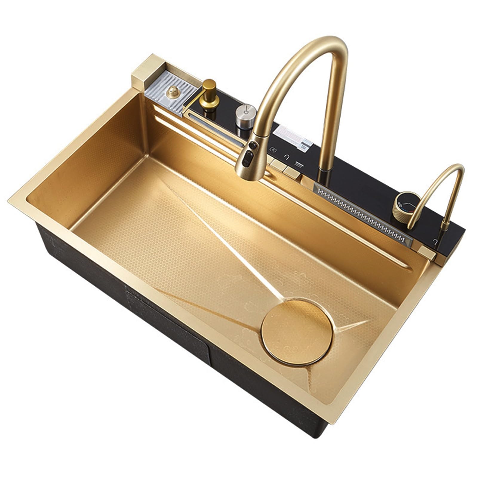 Gold Kitchen Sink Smart Multifunctional Waterfall Kitchen Sink 304 Stainless Steel Digital Display Sink With Integrated Faucet