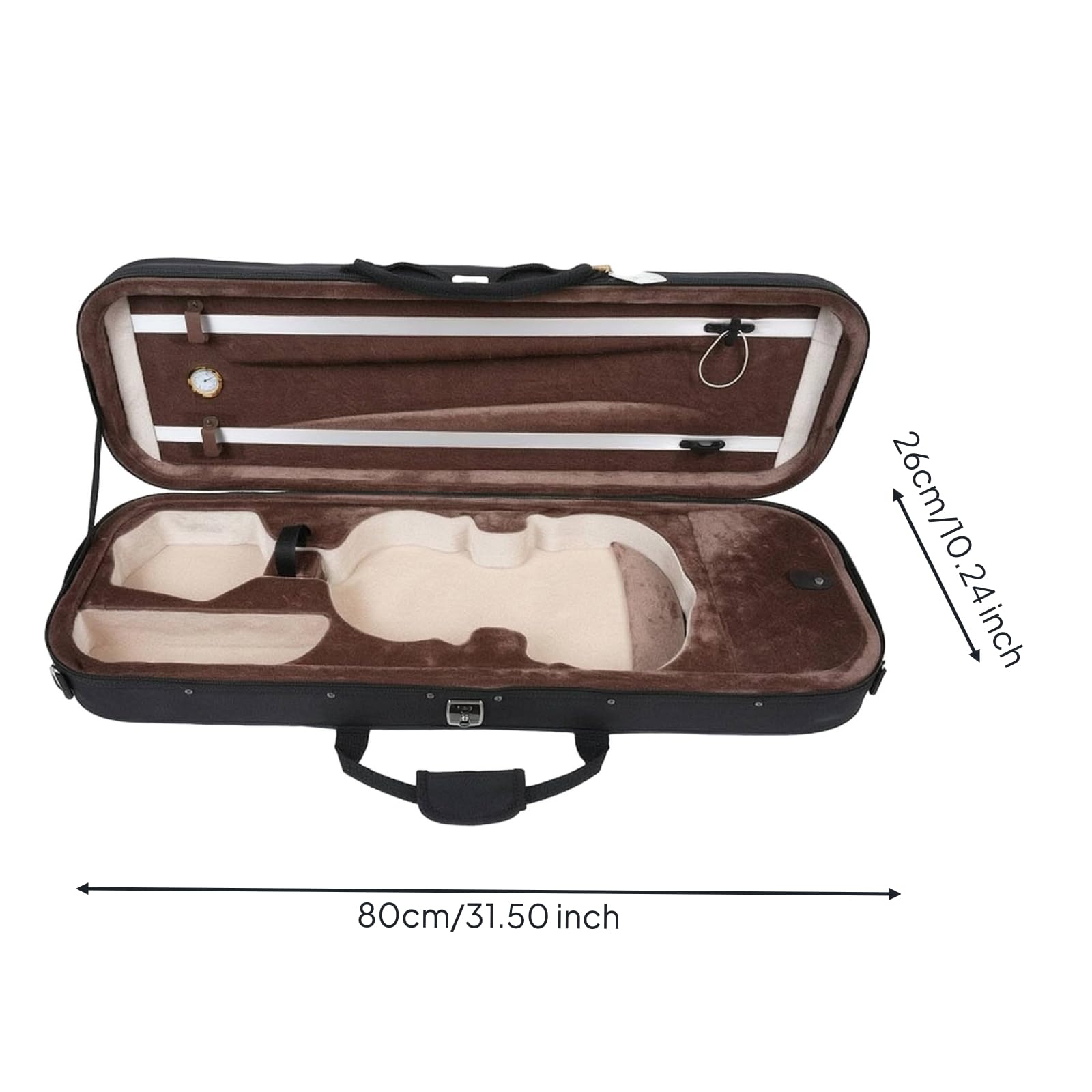 Geigenkasten Violin Carrying Case Etui Hartschale Schutzhülle mit Hygrometer Oxfordstoff Weiche Auskleidung Metallverschluss Reißverschluss
