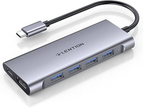 LENTION Concentrador multipuerto USB-C con salida HDMI 4K, 100 W PD, 4 USB 3.0 5Gbps compatible con MacBook Pro 2024-2016, nuevo Mac Air y Surface,