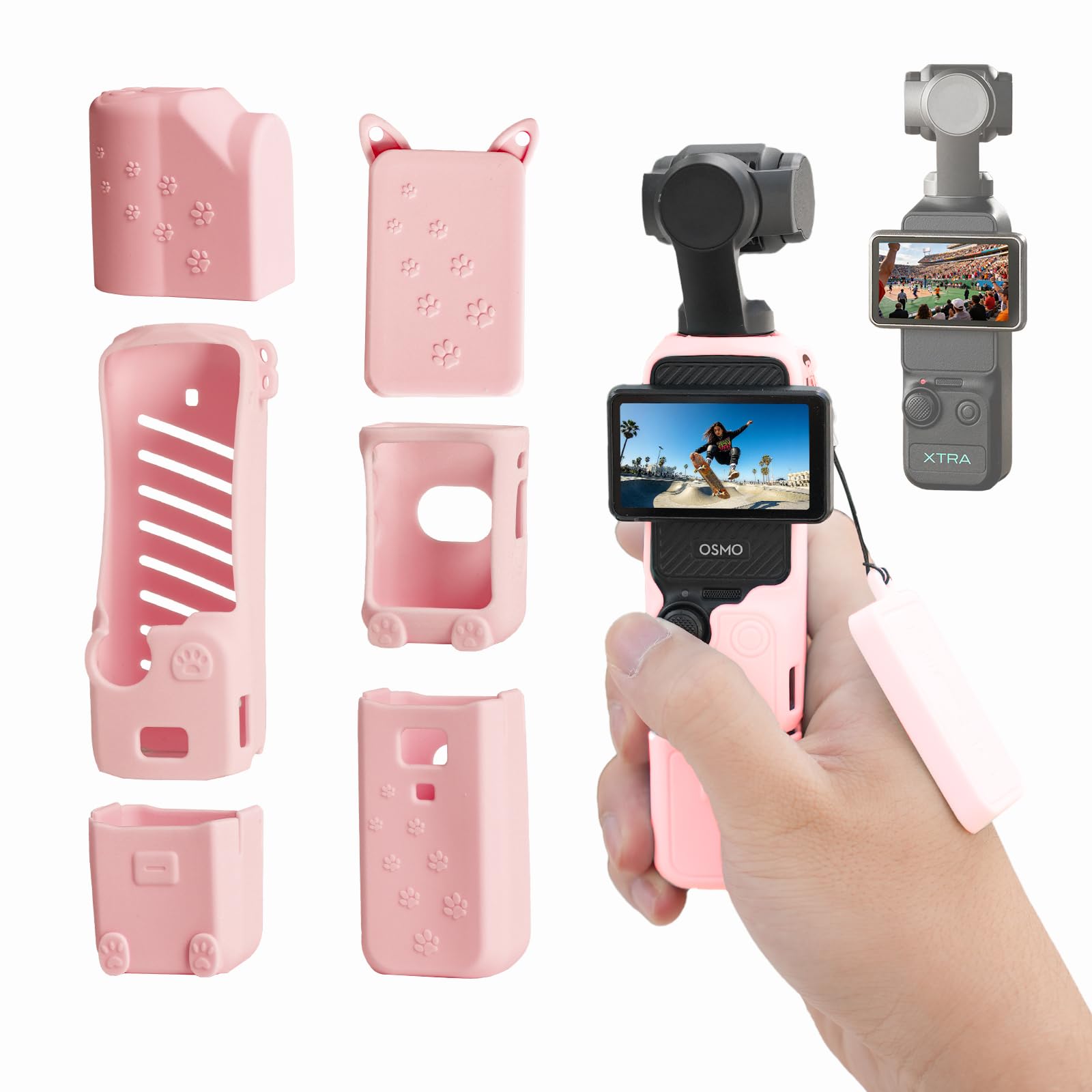 LKTOP Osmo Pocket 3 Case for DJI Silicone Protective Cover, Soft Lens Screen Protector Scratch-Resistant Sleeve Skin, Compatible with DJI Osmo Pocket 3 Creator Combo/Xtra Muse Accessories (Pink)-image-2