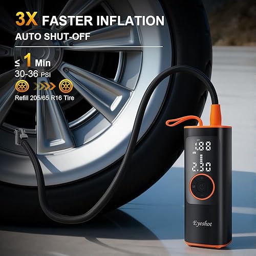 Miniatura 3 de Eyeshot Inflador de neumáticos, compresor de aire portátil, inflado rápido y alta capacidad de batería, bomba de aire inalámbrica de 150 PSI para