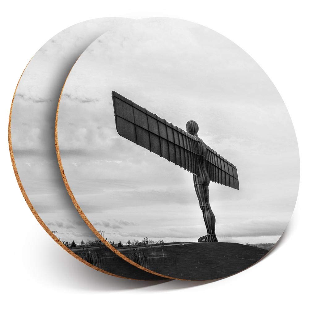 Destination Vinyl Ltd Multicolor 2 X Round Coasters - Angel Of The North Newcastle England Uk - Cork Backed Home Kitchen Accessory Tea Coffee Mug Mat #43632