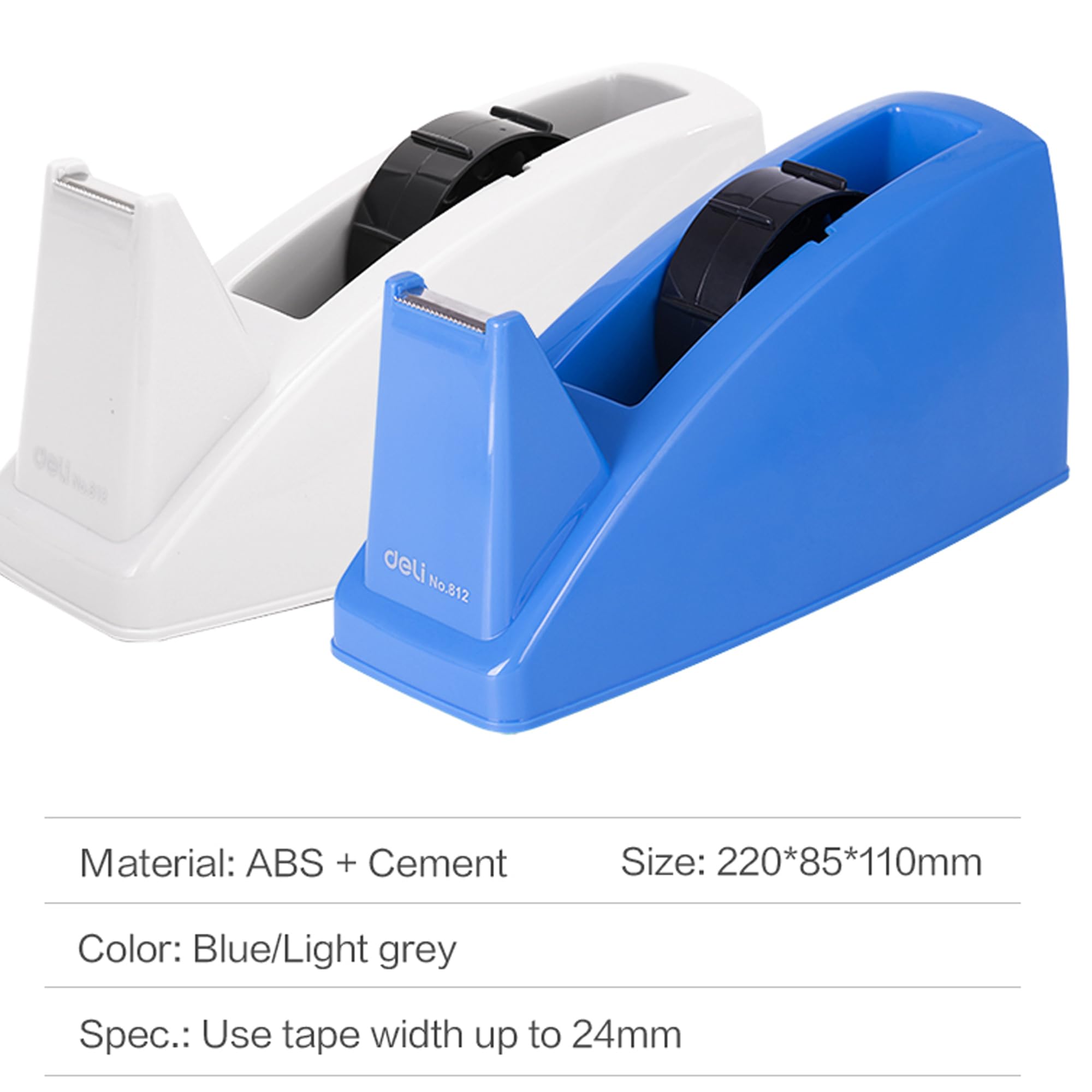Deli Dispensador de cinta E812, cuerpo de plástico fuerte (el color puede variar, paquete de 1)