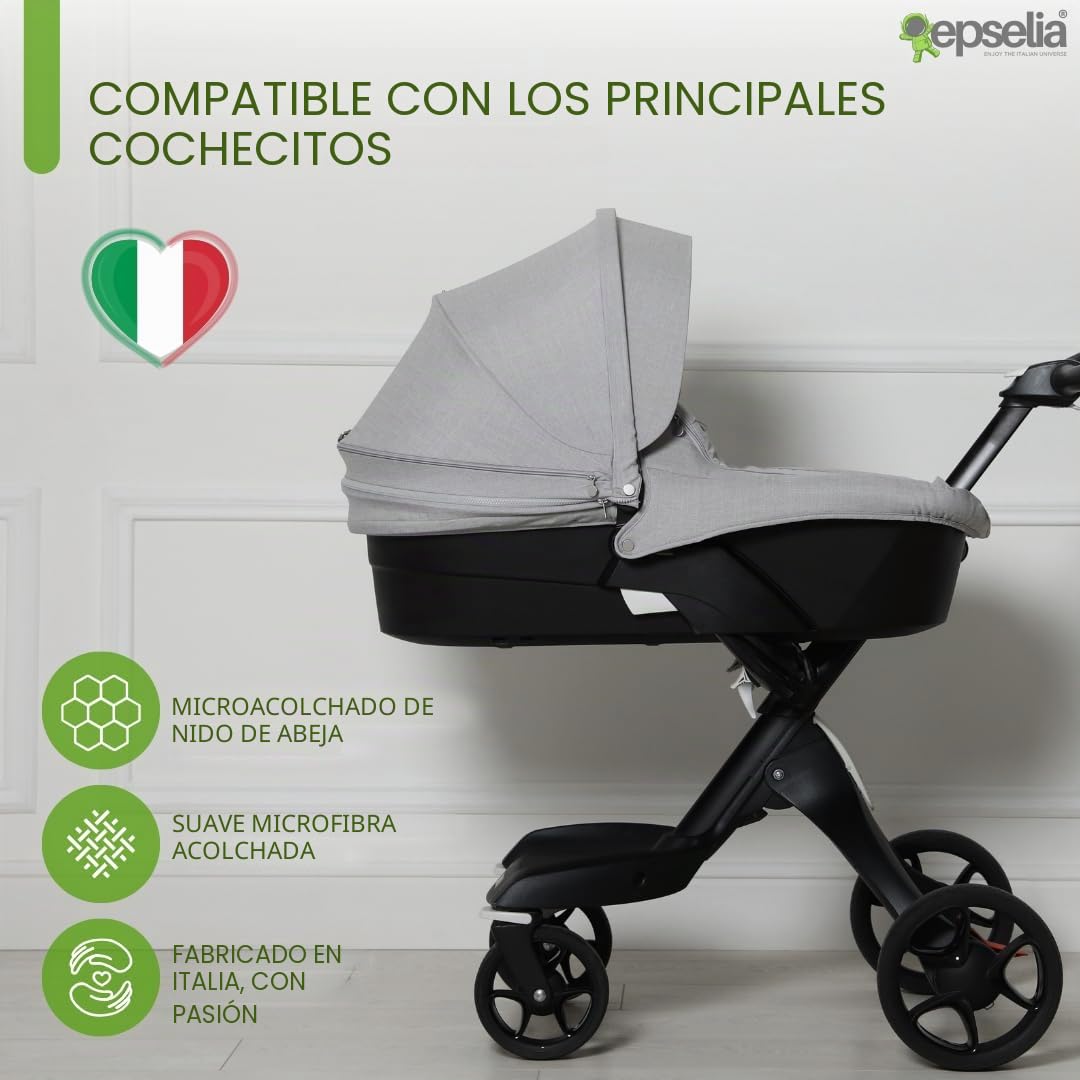 EPSELIA - Colchón para capazo con almohada, certificación antiasfixia EN16890:2017, estructura con orificios de ventilación, antiácaros, Certipur Oeko-Tex